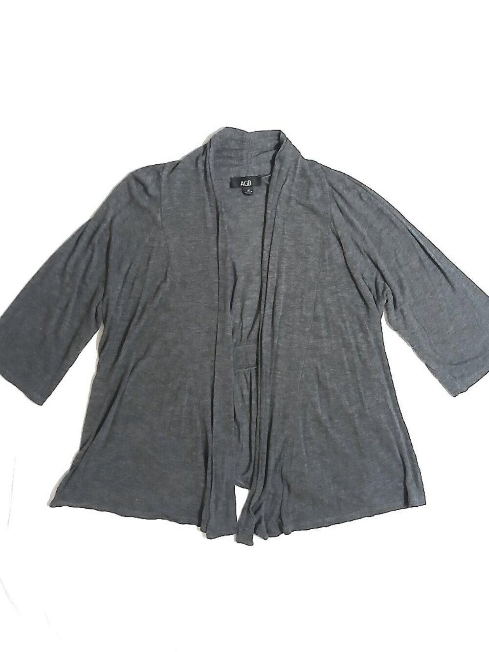 AGB Gray Open Front Cardigan Size M 100% Rayon Made USA Lightweight Jacket
